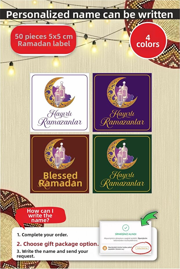 Name Can Be Written Good Luck Ramazans 50 Pieces 5 cm Stickers, Ramadan Decoration, Gift, Packaging Sticker
