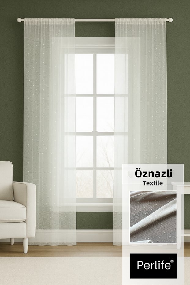 Raindrop Patterned Linen Bamboo Tulle Curtain - Tight Pleated | Full Size Measure Your Note to the Seller!