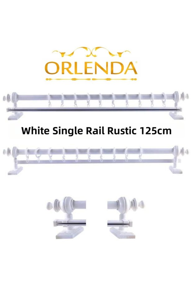 White Wooden Rustic Curtain Hanger - Rustic Pipe with Rail 125 Cm