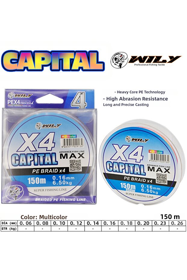 Capital 4 Ply Fishing Line 150 Mt Multi Color