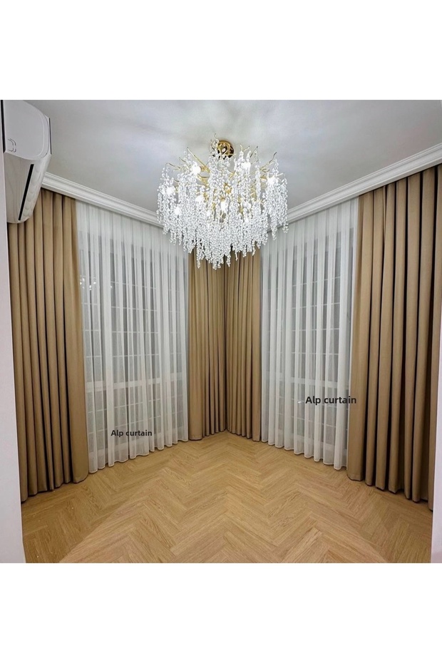 White Color First Quality 1/3 Pleated Bamboo Tulle Curtain, No Ironing Needed, Does Not Freak (Pleated Thickly)