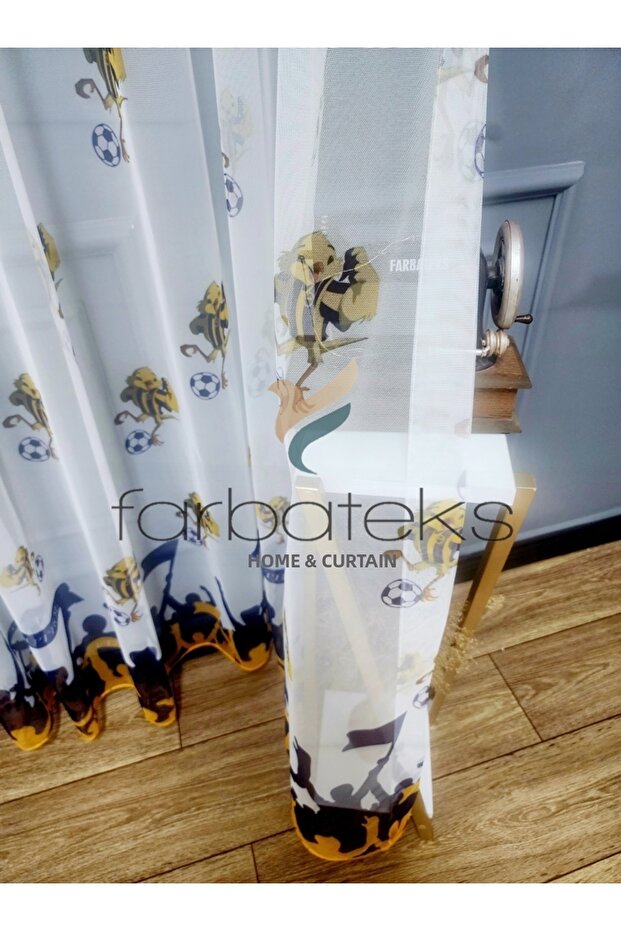 Fb Yellow Canary Lantern Fan Yellow Navy Blue 2 Layer Pleated Tulle Curtain