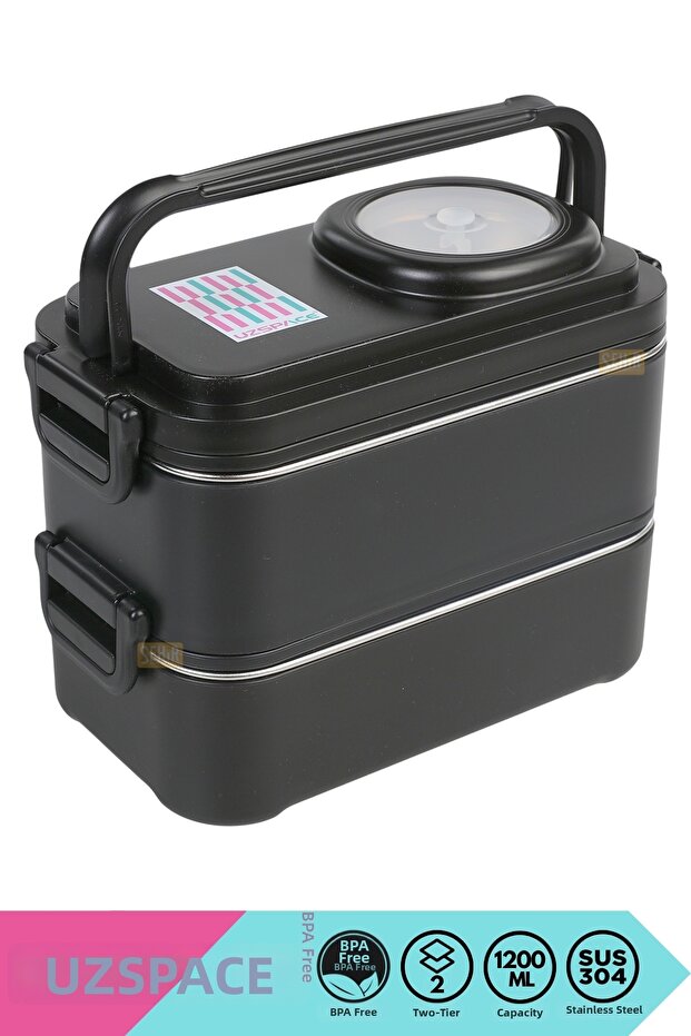 Bento 1200ml Lunchbox New Collection 2 Tiers 4 Compartments Steel Lunch Box with Mini Bowl