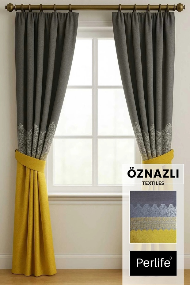 Damaks Pattern Luxury Background Curtain (Straight Fit Lace-Up 3 Mt Panel Adjustable Pleat Can Be Divided into Two)