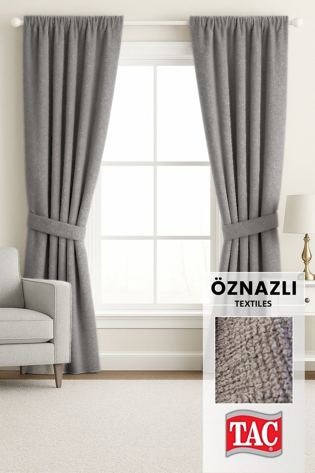 Gray Chenille Textured Backdrop Curtain - Premium - Plain Seam Extrafoam with Drawstring - Comes with Tieback