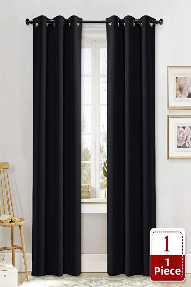 Rustic Background Curtain - Velvet Textured Curtain - Eyelet Curtain - Black