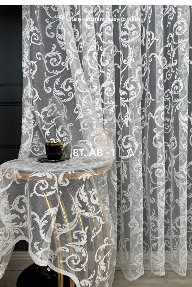 Valeria Lace Knitted Tulle Curtain (1X3 Pleated Stitched) Does Not Iron.