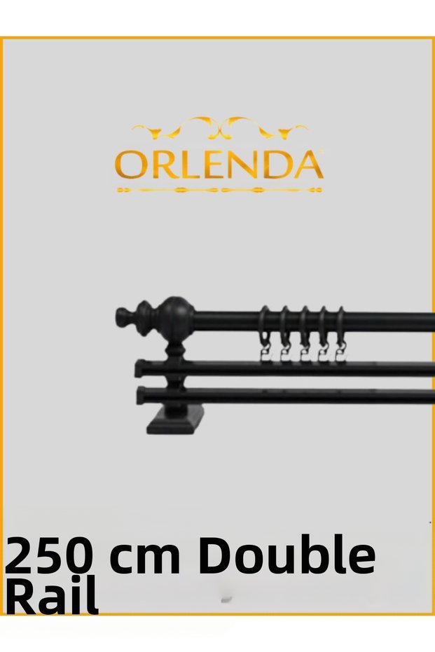 Black Wooden Head Aluminum Pipe Rustic Curtain Hanger Double Rail 250 Cm