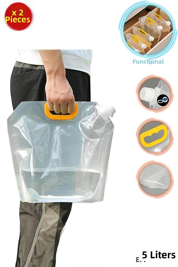 2 Pieces 5 Liter Foldable Water Bag - Water Bag Picnic Bag Pulses Container Camping Jug