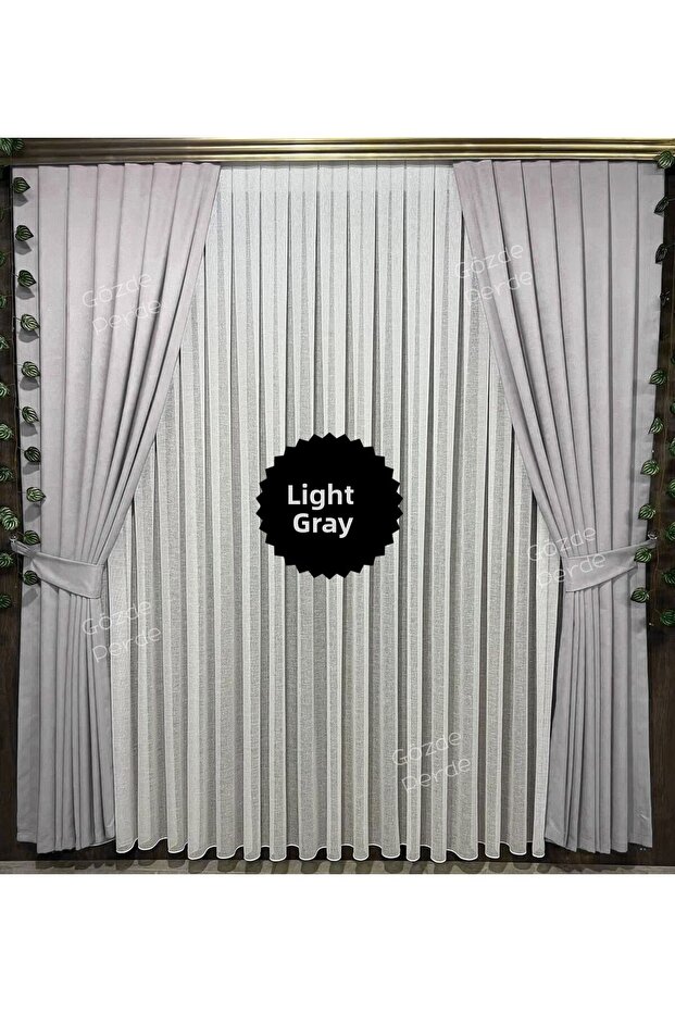 Light Gray Background Curtain Sparse Pleat 1/2 – Modern Thick Velvety Island Background Curtain Single Wing