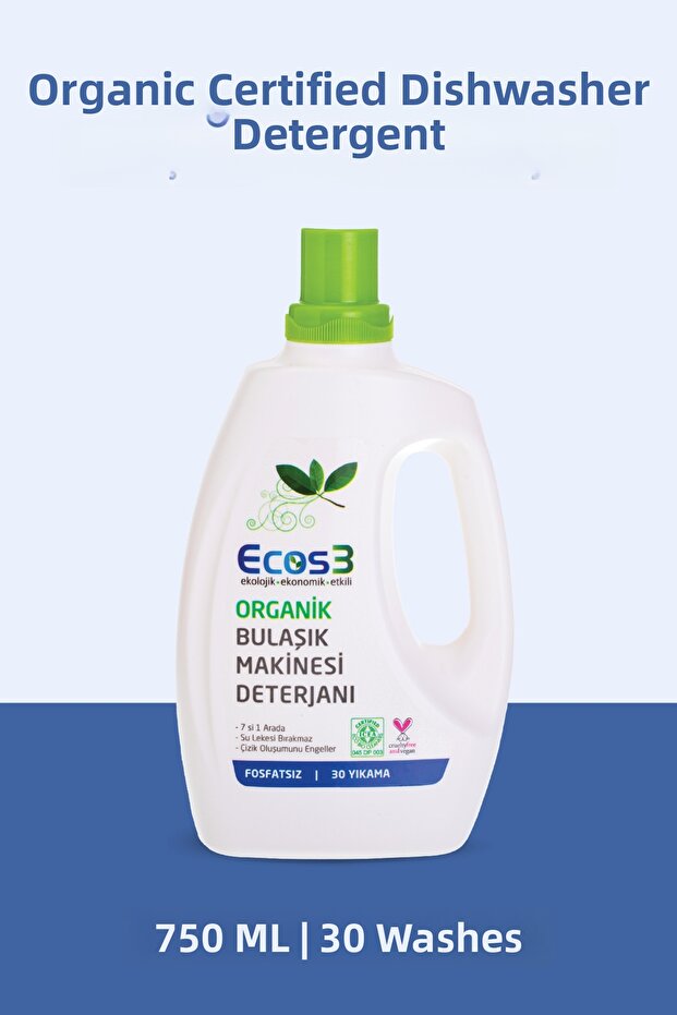 750 ml Vegan Certified Organic Dishwasher Detergent - 30 Washes, 7 in One