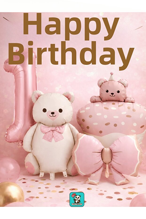 Pink Teddy Bear Themed 1St Birthday Foil Balloon Set Party Decoration