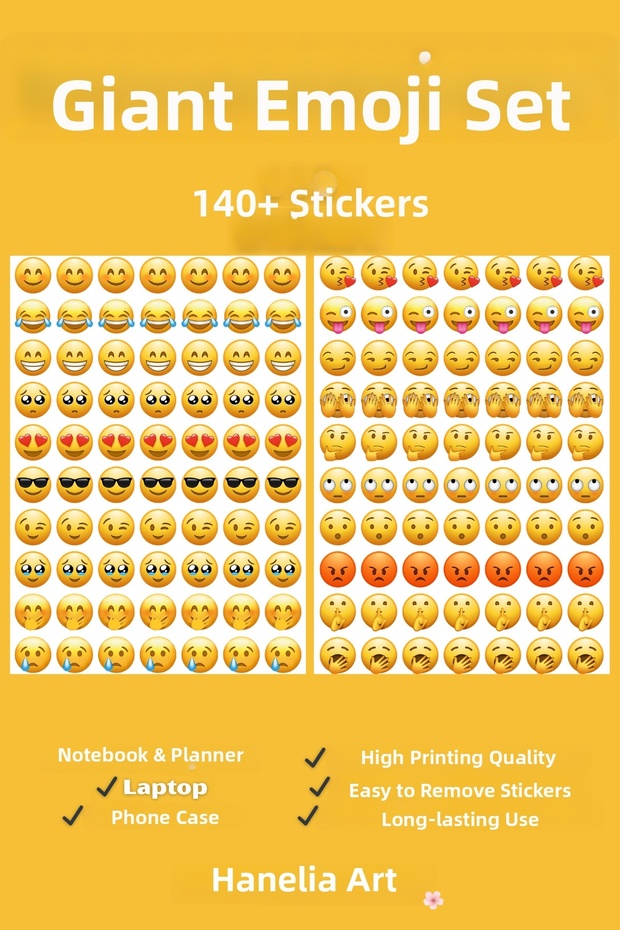 Emoji Sticker Set | 140+ Emoji Fun Stickers | Agenda, Notebook, Laptop