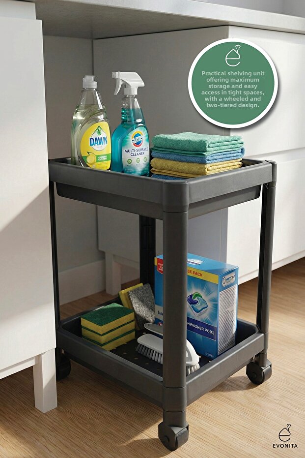 2-Tier Shelf Organizer with Wheels Mini Organizer 36X23X40 cm Bathroom Kitchen Storage Cart