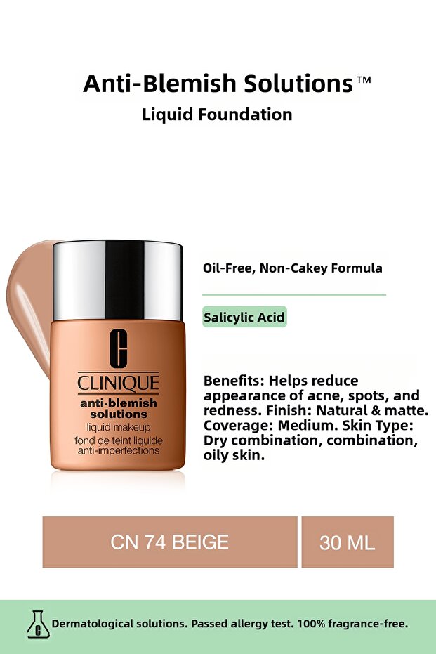 Anti Blemish Solutions ™   Liquid Foundation for Oily and Acne Prone Skin - Cn 74 Beige 30ml