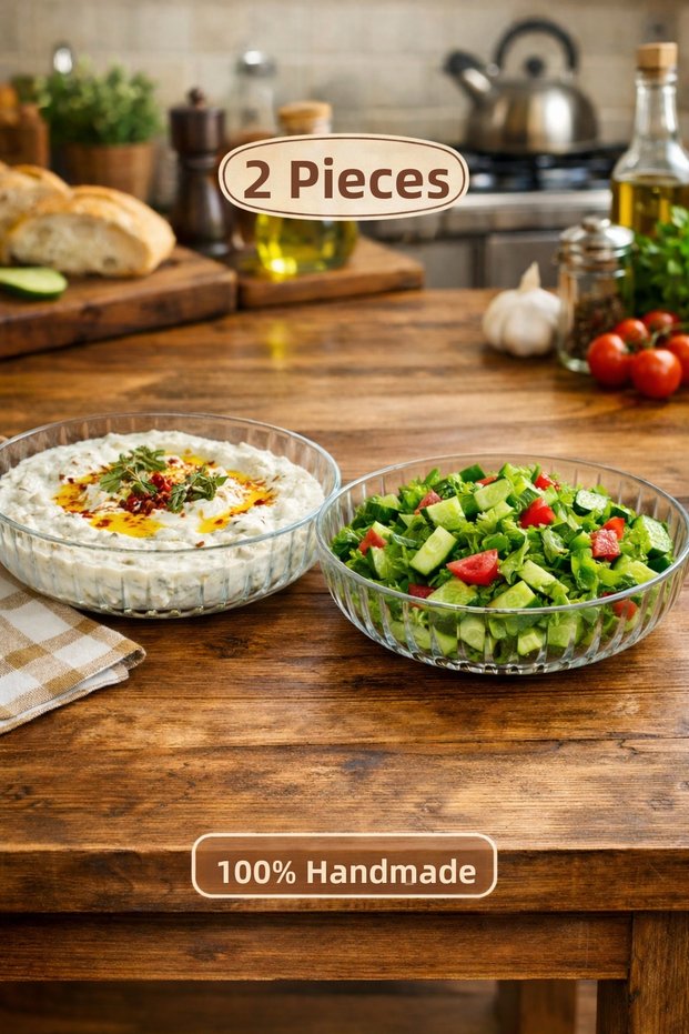 2-Piece Set Large Glass Salad Bowl - Scandinavian Style Bowl - Transparent Bowl