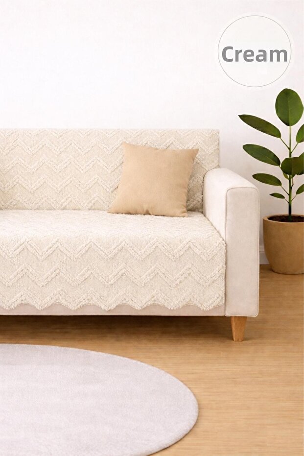 Sofa Cover 175X215 cm – Zigzag Pattern Sofa Cover, Non-Slip, Washable, Luxury Fabric Chenille Jacquard