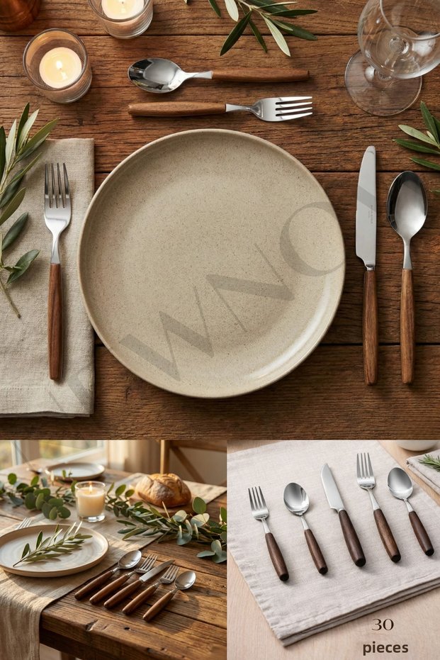 Acaciawood Prime – Stainless Steel Cutlery Set with Acacia Wood Handle 30 Pieces