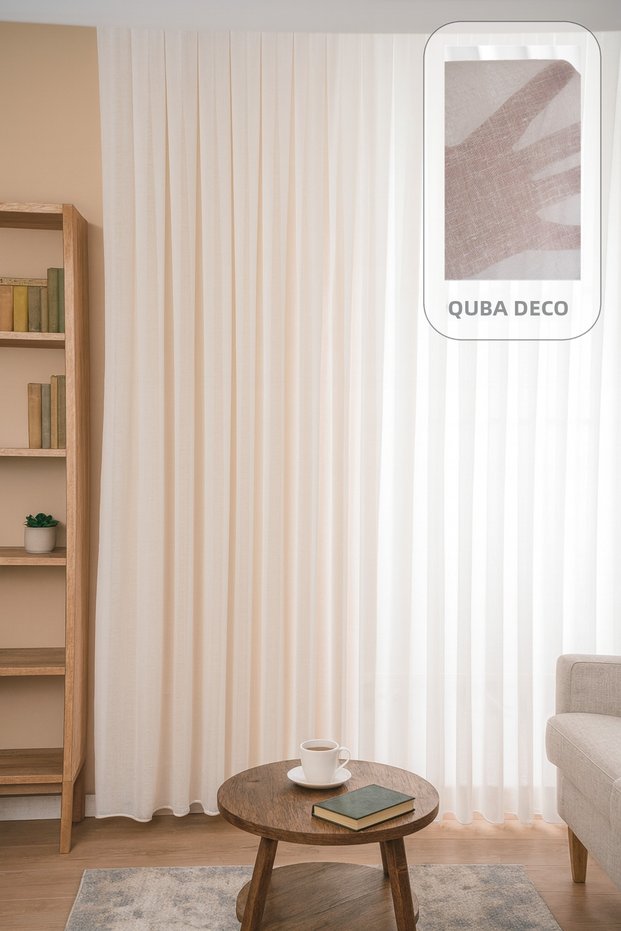 Premium Natural Linen Textured Soft Draped 1/2.5 Pleated Tulle Curtain for Living Room Bedroom