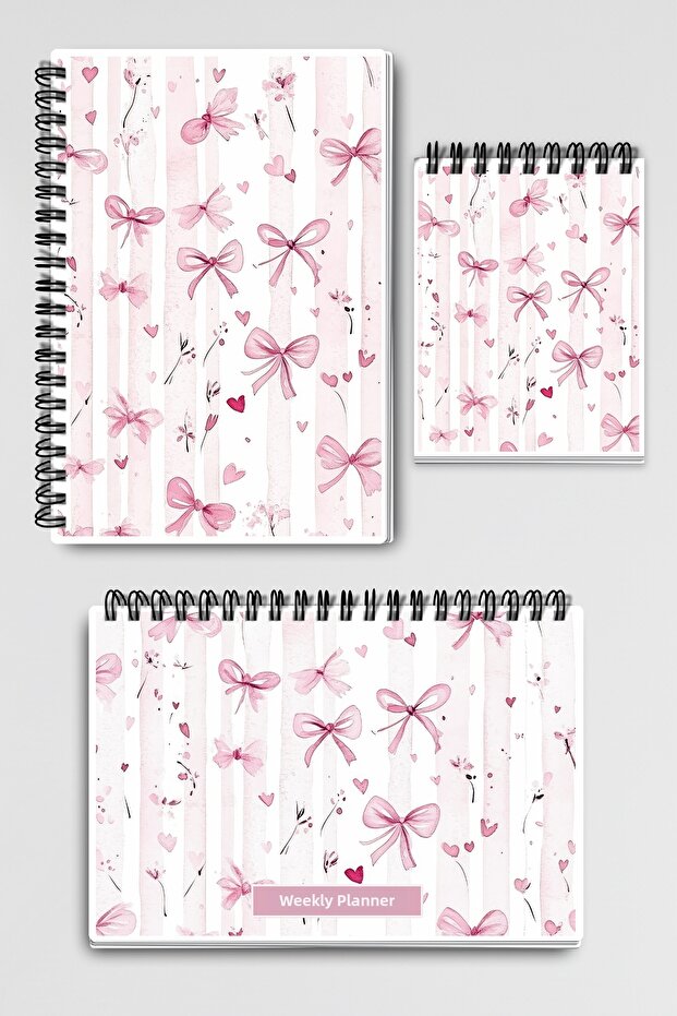 Pink Bouquet Ribbon Design Notebook Planner and Notepad Set of Three