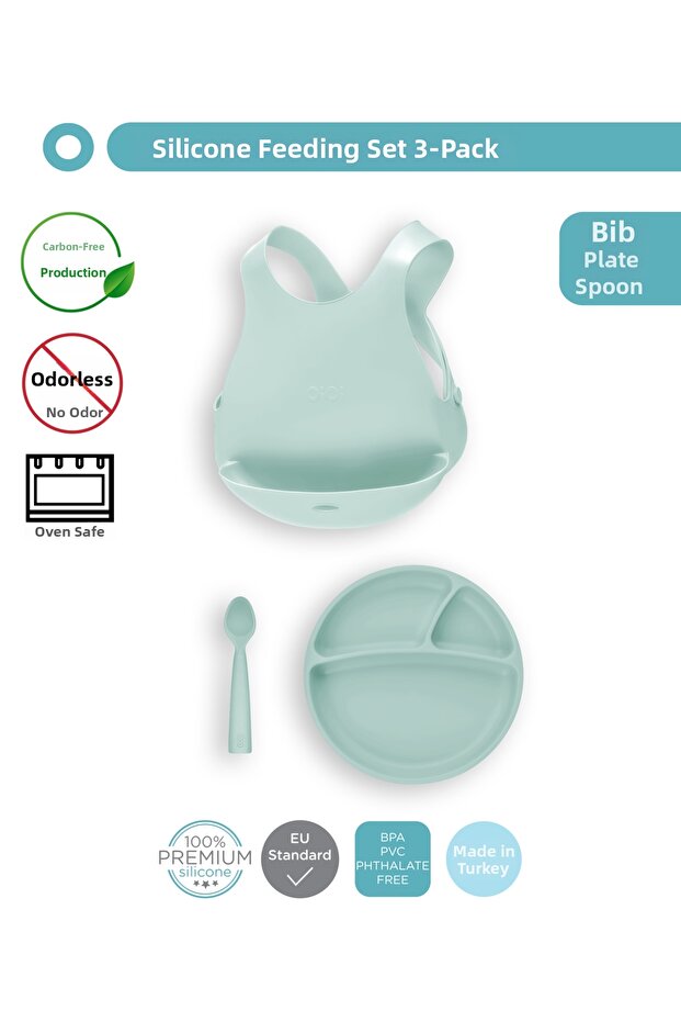 مجموعة التغذية River Green (مريلة + طبق + ملعقة)
