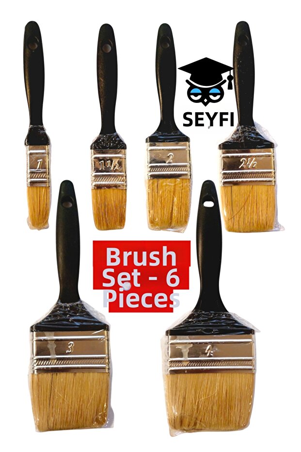 Black Expert Smoothing Brush Set 6 Pieces 1-1.5-2-2.5-3-4 Numbers