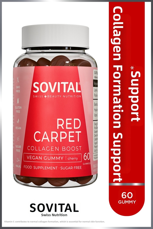 Red Carpet Collagen Formation Support Cherry Flavored, Chewable, Vegan, Sugar-Free 60 Gummies
