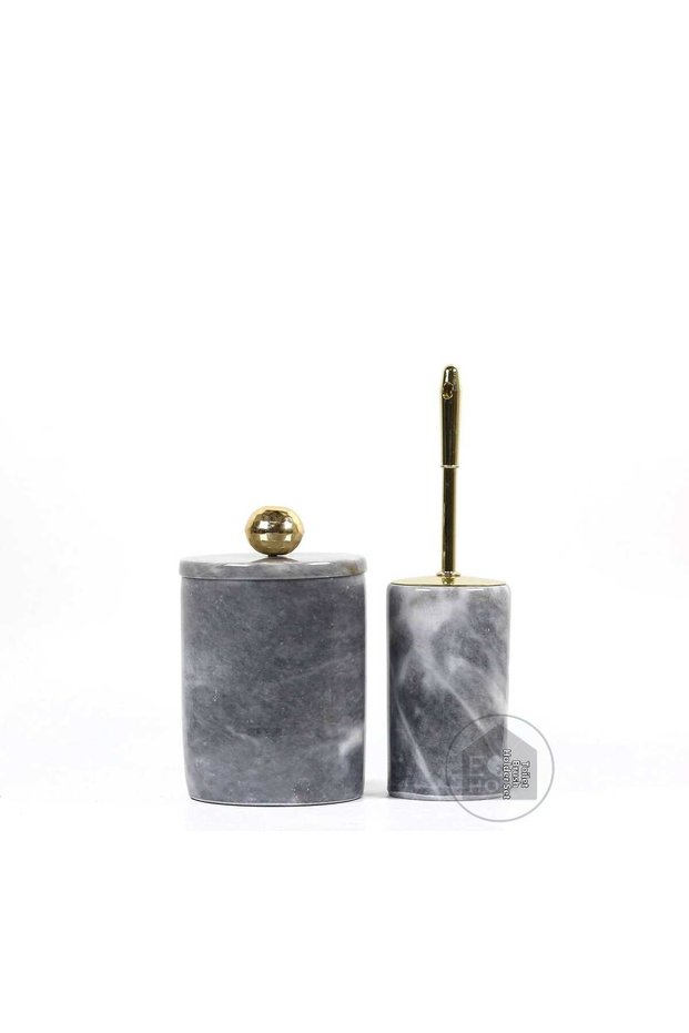 Decorative Gray Marble Bathroom Set with 2 Gold Accessories Design Set\Marble Trash Can & Wc Brush Set