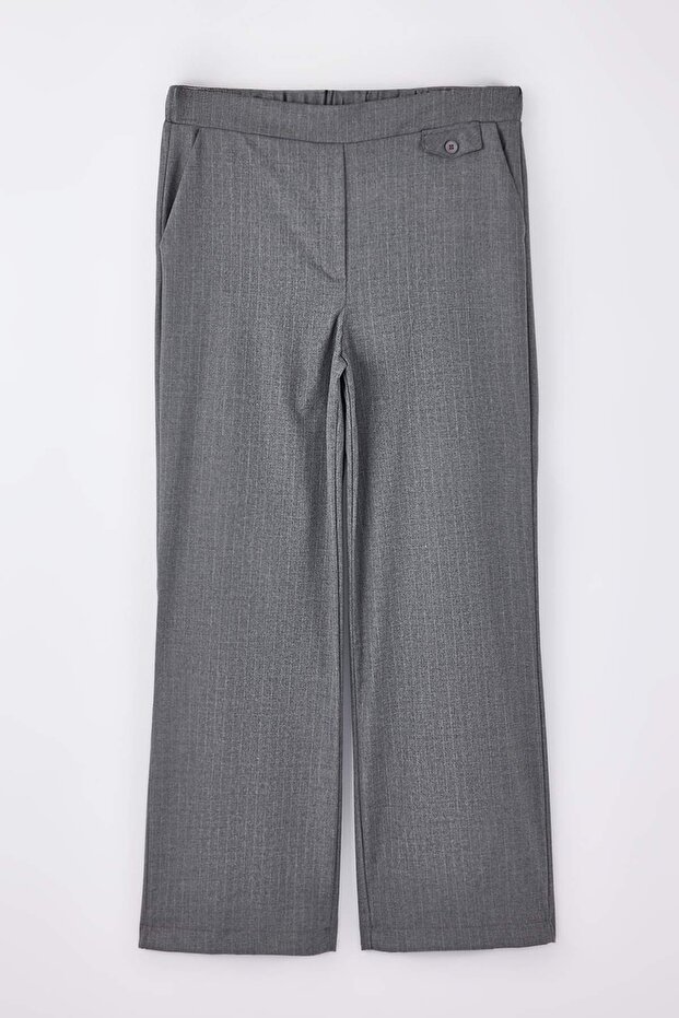 Limited Edition Antrasit Çizgili Lastik Belli Wide Leg Büyük Beden Kumaş Pantolon TBBSS26AR00008 - 5