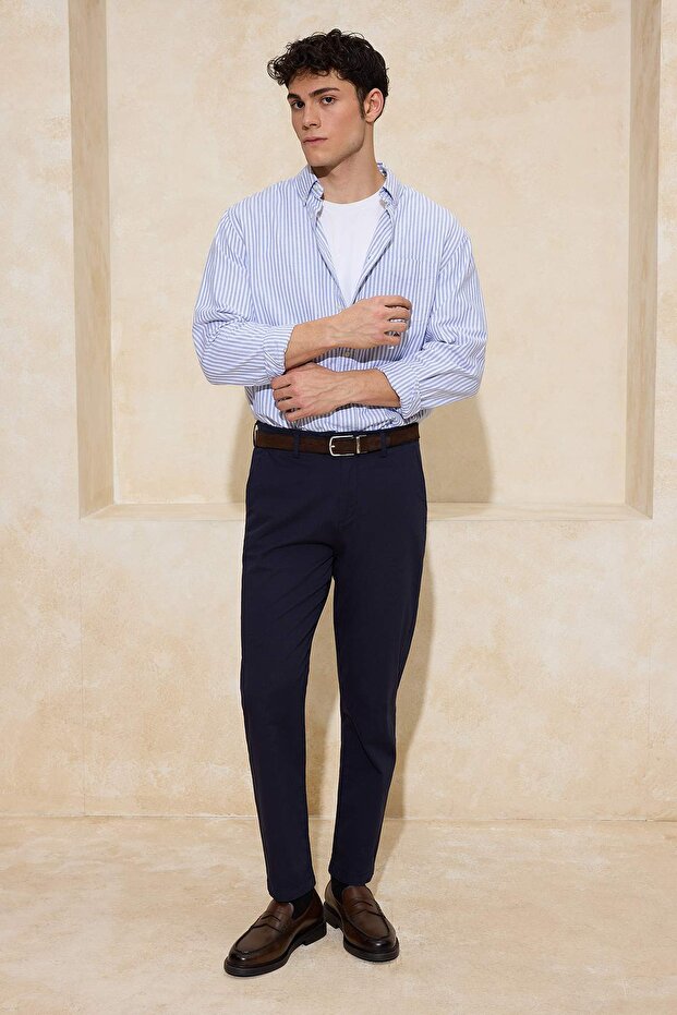 Lacivert Normal Kalıp/Regular Fit Fit Chino Boru Paça Mevsimlik Erkek DokumaPantolon TMNSS26PL00006 - 2