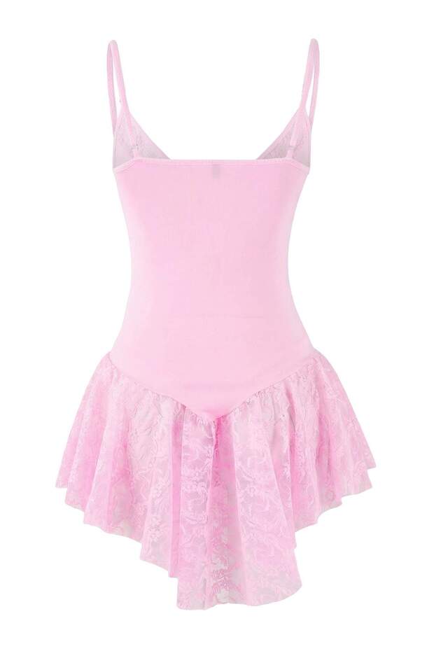 Różowa koronkowa babydoll z guzikami i ramiączkami bez miseczek / fantazyjna koszulka nocna THMAW26LL00003 - 5