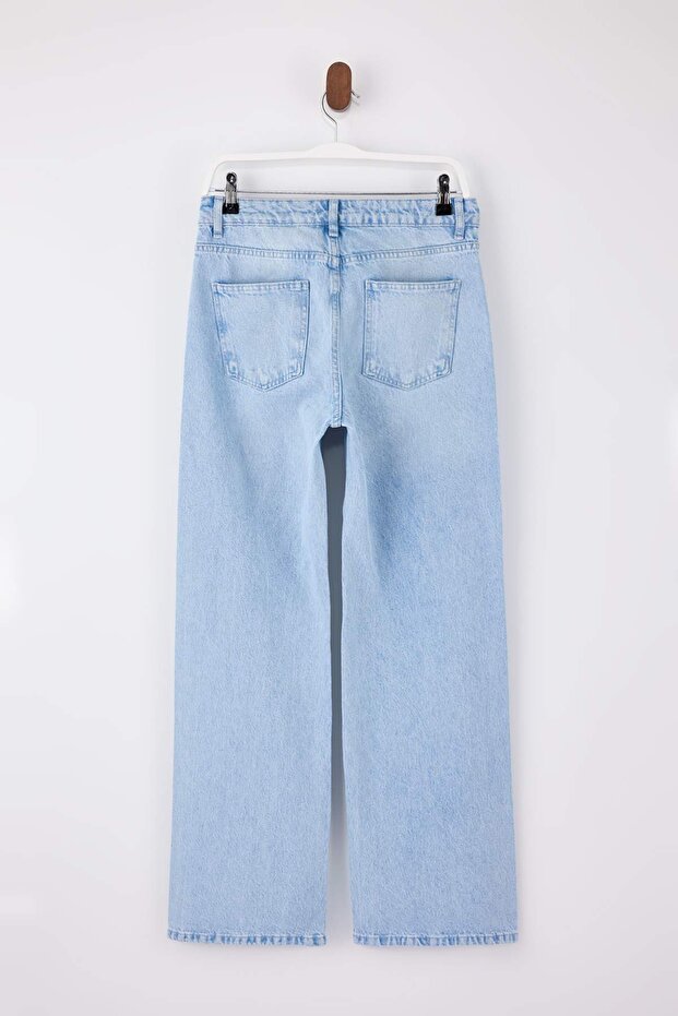 Trendyolmilla Wardrope Essentials Mavi Düşük Bel 100% Pamuk Wide Leg Geniş Paça Jeans TWOSS26JE00131 - 6