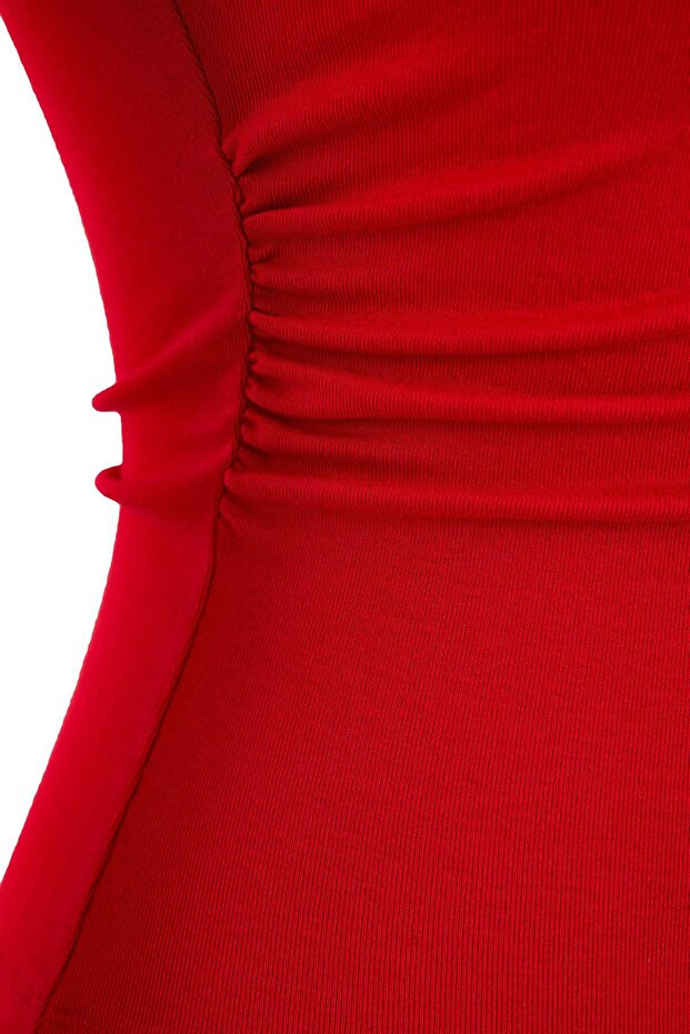 Kırmızı Fitted/Vücuda Oturan Kayık Yaka Kolsuz Yumuşak Örme Bluz TWOSS26BZ00045 - 6
