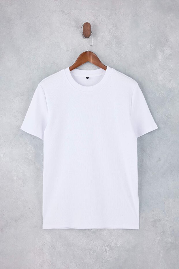 Beyaz Wardrobe Essentials Regular/Normal Kesim Dokulu Kaşkorse Basic T-Shirt TMNSS26TS00002 - 5