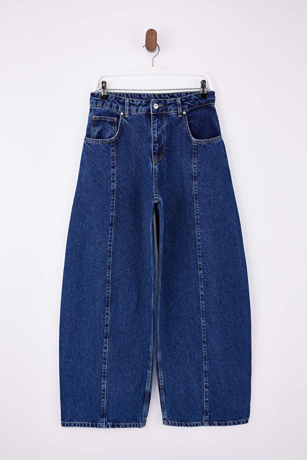 Limited Edition Mavi DÖKÜMLÜ Dikiş Detaylı Yüksek Bel Baggy Jeans TWOSS26JE00008 - 5