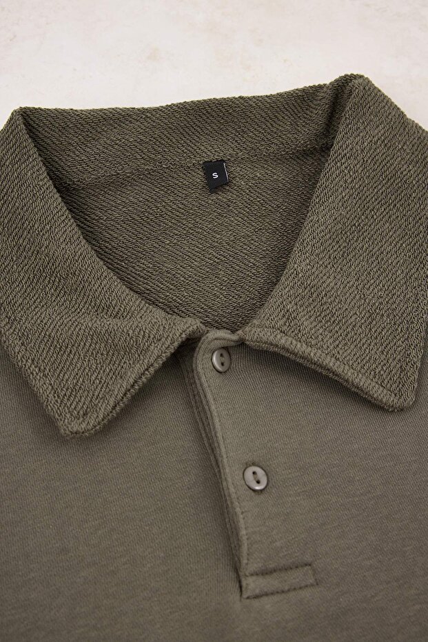 Haki Loose Fit Polo Yaka Kalın Eşofman Takımı TMNSS26EM00001 - 5