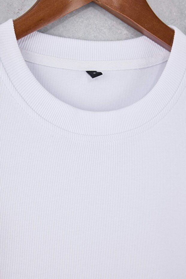 Beyaz Wardrobe Essentials Regular/Normal Kesim Dokulu Kaşkorse Basic T-Shirt TMNSS26TS00002 - 6