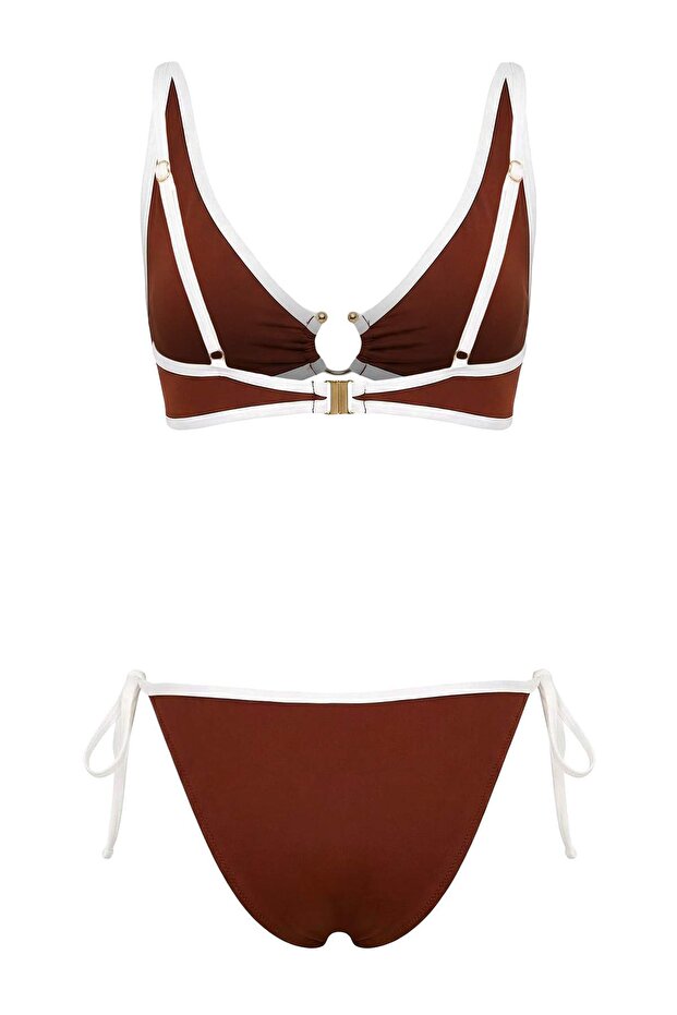 Kahverengi Aksesuarlı Klora&Suya Dayanıklı Uzun Ömürlü LYCRA® XTRA LIFE Bikini Takımı TBESS26BT00004 - 8