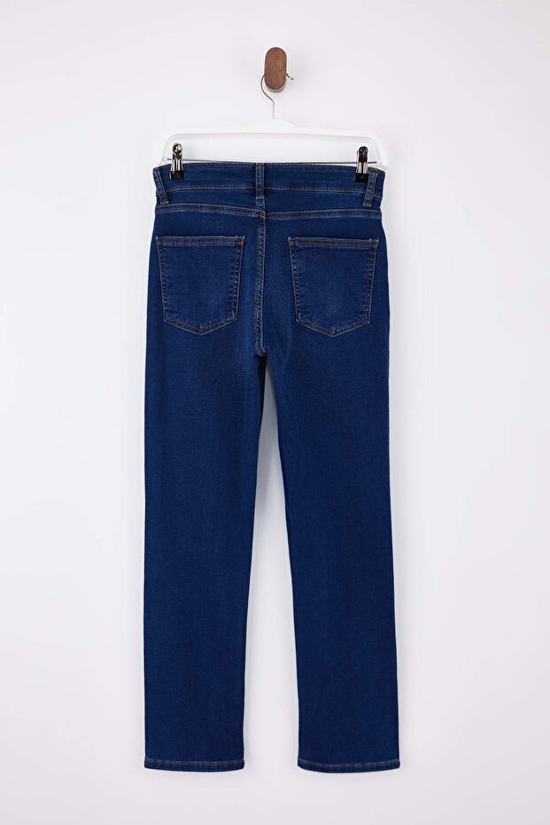 Koyu Mavi Yüksek Bel Straight Yumuşak Ekstra Esneyen Örme Kot/Jeans TWOSS26JE00104 - 7