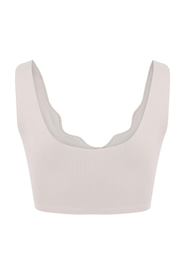 Gri Dikişsiz Lazer Kesim Görünmez/Hayalet Düğme Detaylı Kaplı Bralette Örme Sütyen THMSS26SU00002 - 5