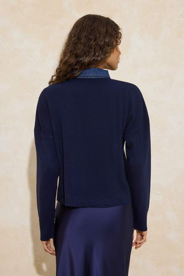 Lacivert*001 Denim Garnili Polo Yaka Triko Kazak TWOAW26KZ00283 - 4