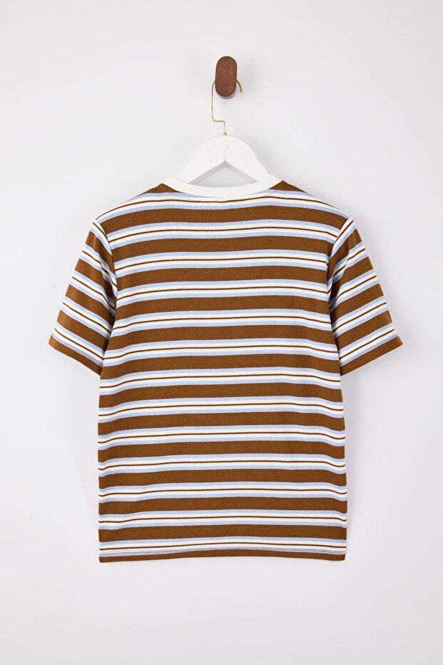 Mavi Çizgili Regular/Normal Kalıp Kısa Kollu Tok %100 Pamuk Vatkalı Örme T-Shirt TWOSS26TS00031 - 6