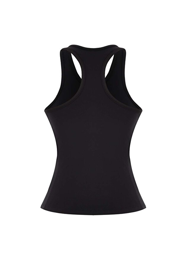 Siyah Fırçalı Soft Kumaş Halter Yaka 2 Katlı İçi Pedli Örme Spor Üst/Bluz THMSS26BZ00004 - 8