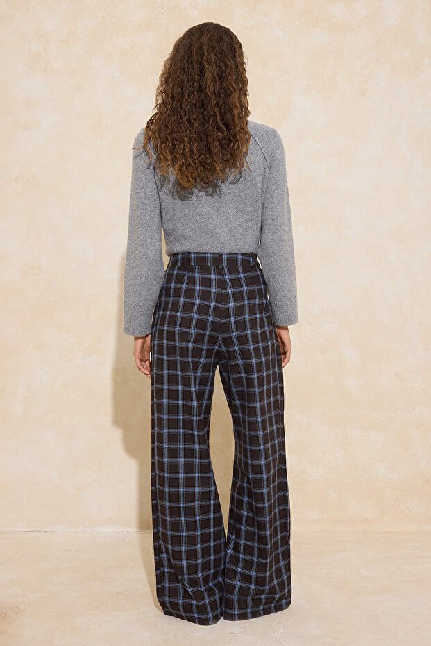 Kahverengi Ekose Wide Leg Pantolon TWOAW26PL00173 - 4