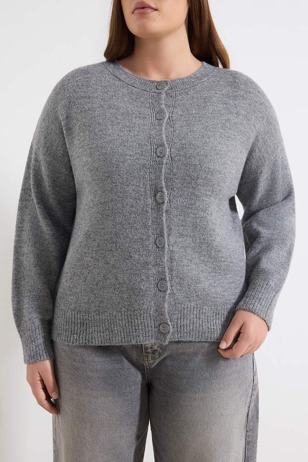 Wardrobe Essentials Antrasit Alpaka Yünü Karışımlı Basic Triko Hırka TBBAW26AV00037 - 3