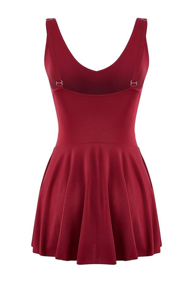 Bordo Drapeli V Yaka Kaplı Basic Etek Mayo TBESS26MA00002 - 7