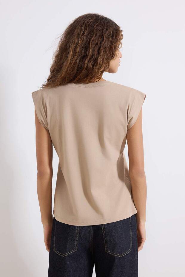 Vizon %100 Pamuk Vatka Görünümlü Basic Bisiklet Yaka Örme T-Shirt TWOSS20TS0021 - 4