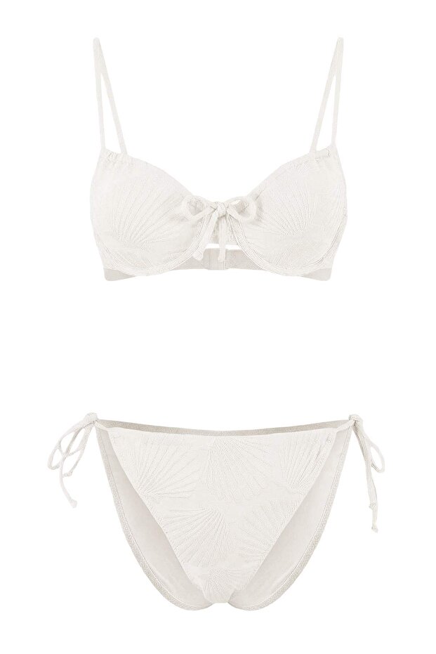 Ekru Tünelli Dokulu Balconette Kaplı Normal Bel Regular Bikini Takımı TBESS26BT00039 - 6