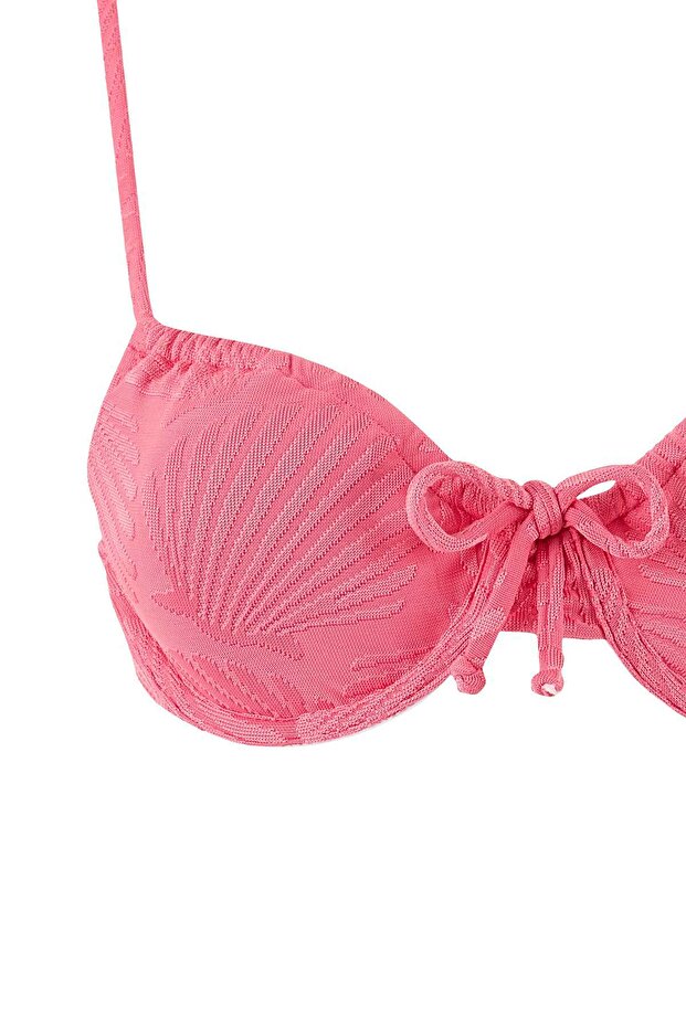 Pembe Tünelli Dokulu Balconette Kaplı Normal Bel Regular Bikini Takımı TBESS26BT00039 - 7