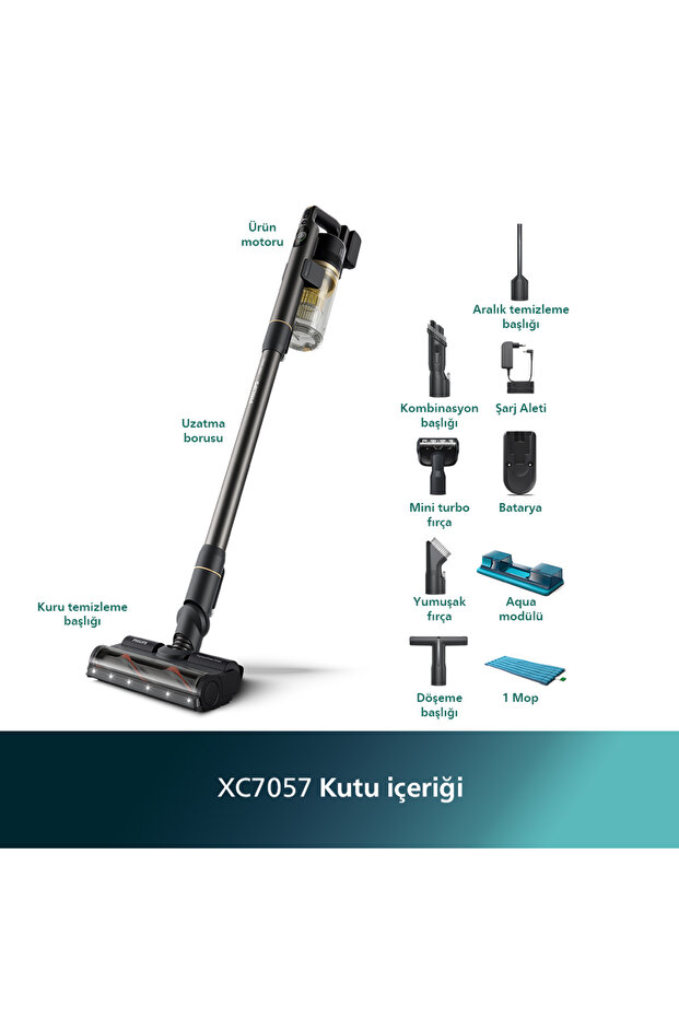 7000 Serisi Aqua 25.2 V Kablosuz Dik Süpürge, PowerCyclone 12, 80 dk'ya Kadar Şarj, XC7057/01 - 3